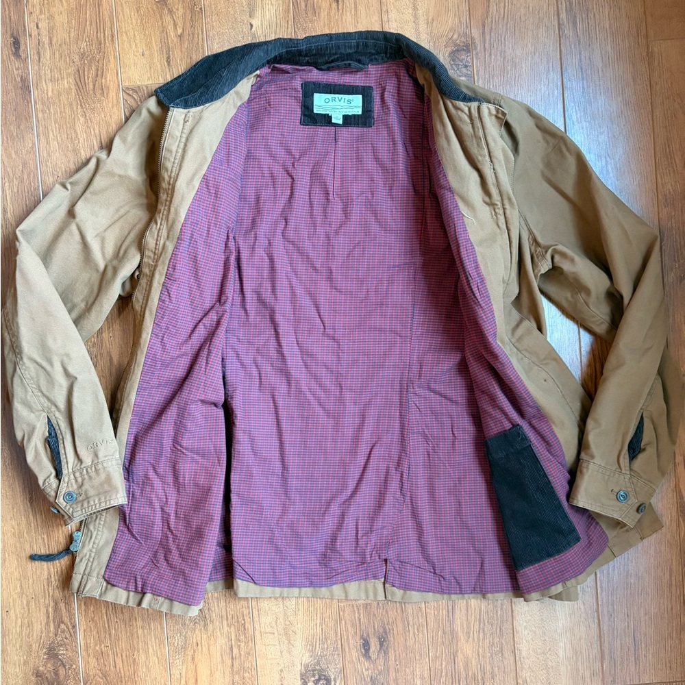 Womens Orvis Tan Canvas Field Chore Coat Jacket with Brown Corduroy Trim Size XL - Picture 5 of 12